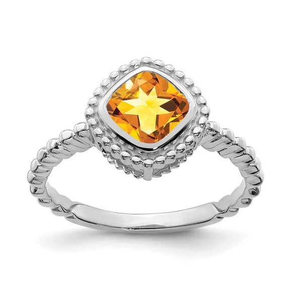 Kazi Luxury 14k White Gold Cushion Citrine Ring